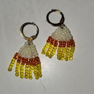 Beaded Fringe Candy Corn Earrings in Yellow and Orange